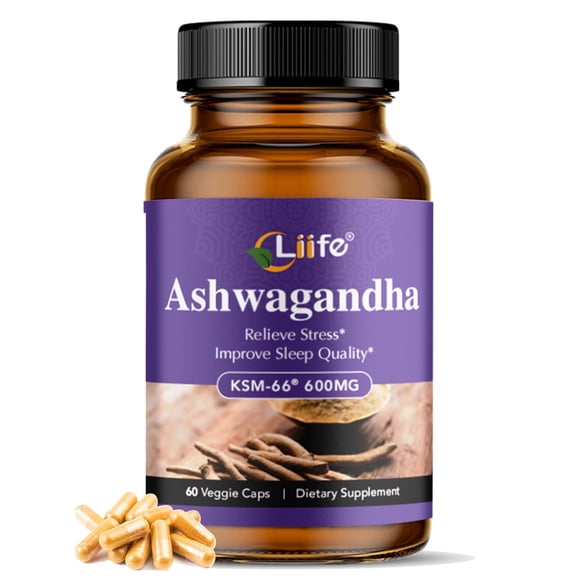 Liife KSM-66 Ashwagandha 600mg | with L-Theanine &Black Pepper| 60 Veggie Capsules | Calm,Support Restful Sleep, Relaxation, Energy, & Brain Health