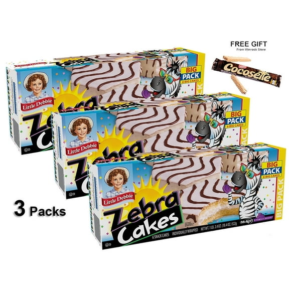 Little Debbie Big Pack Zebra Cakes, 6 Individually Wrapped Cakes, 18.4 oz. (3 Packs) Free Gift From Winrock Store