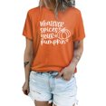 thumbnail image 3 of POGLIP Women's Orange Letter Pumpkin Print Crew Neck Graphic Tee, 3 of 6