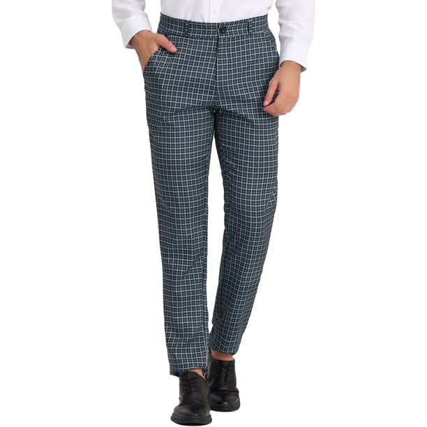 Pantalones de negocios de cuadros ligeros para hombres Inspire Chic, corte regular, frente plano, talla 30, gris oscuro