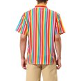 thumbnail image 3 of Unique Bargains Men's Summer Vertical Stripe Print Short Sleeve Button Down Shirts XL Rainbow, 3 of 6