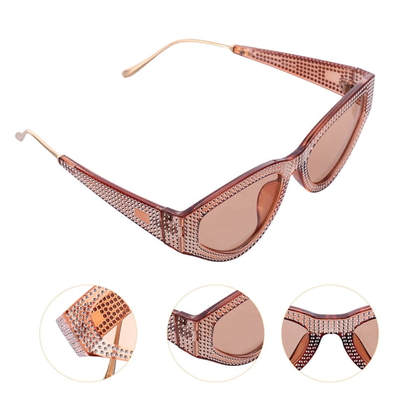 HEANUJJ Metal Frame Sunglasses Orange Rhinestone Fashionable Uv Protection for Outdoor