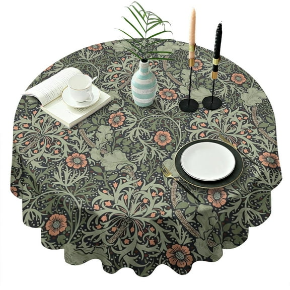 Round Waterproof Tablecloth 60×60 Inch, Boho Style Reusable Indoor/Outdoor Durable Table Cover for Party Kitchen Dinner Room Decor