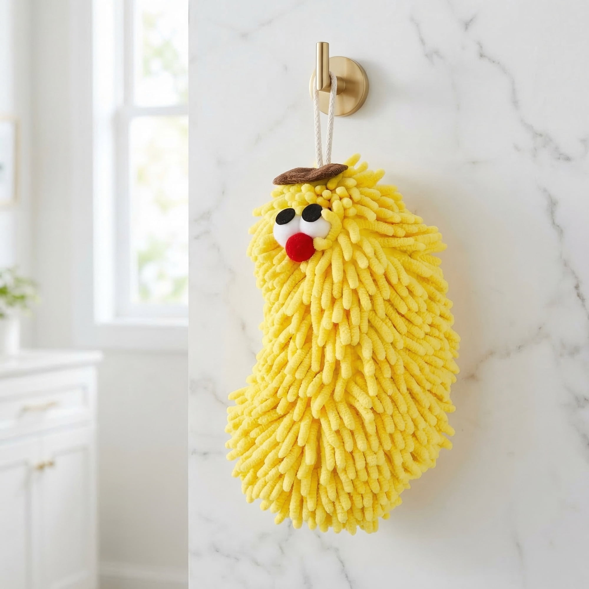 Unique Bargains Cartoon Chenille Hand Towels for Bathroom Yellow/Orange 10" x 6"/5" x 6"