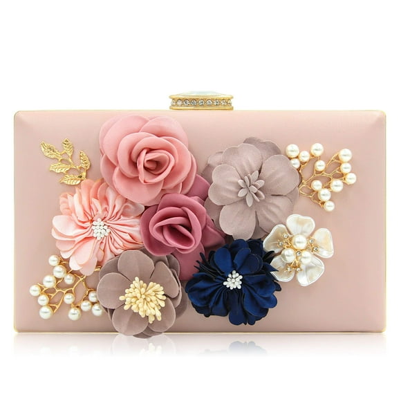 Milisente Sac de Soirée pour Femmes, Pochette de Mariage à Fleurs pour Mariée (Rose Clair)