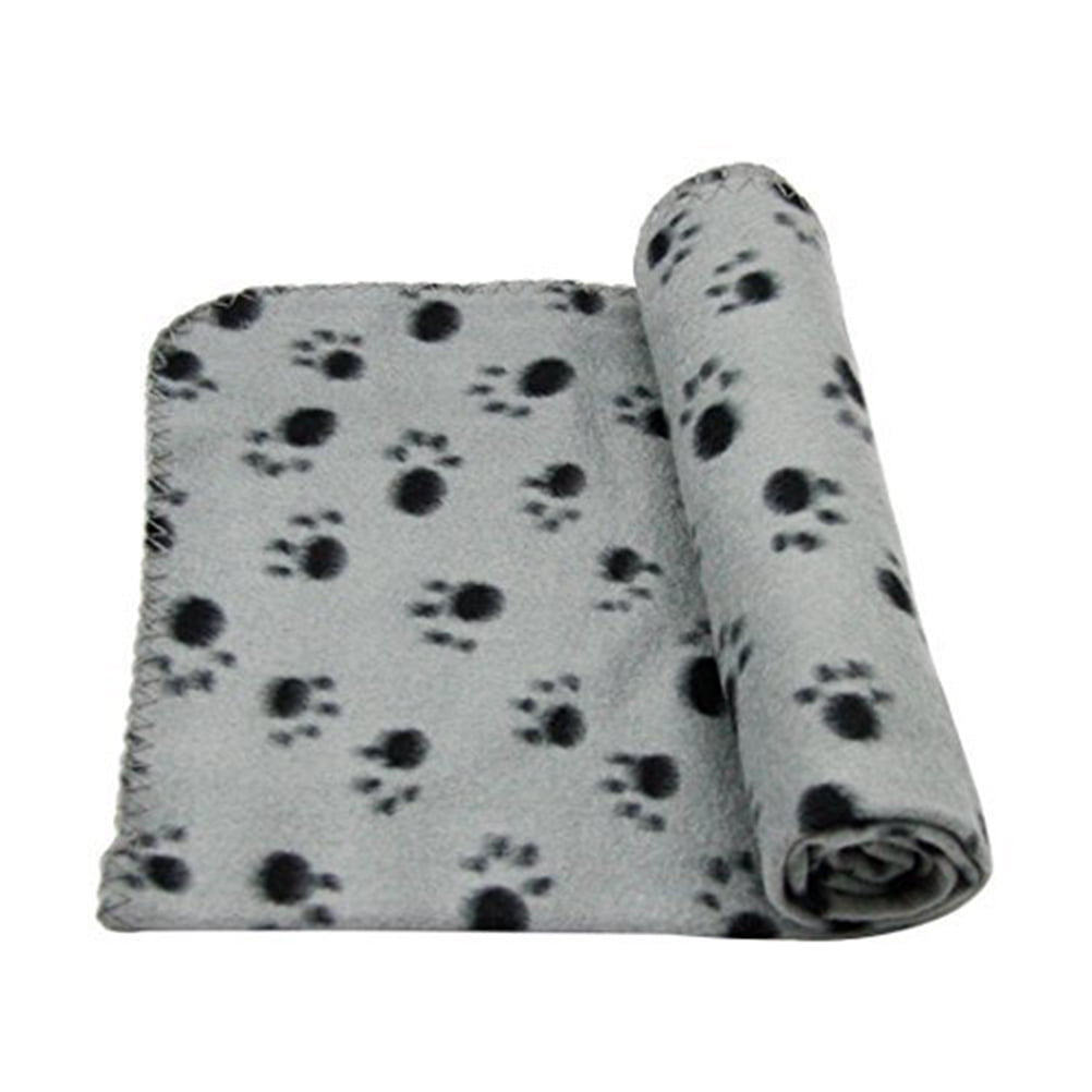 Pet Dog Cat Paw Print Fleece Throw Blanket (Grey)