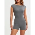thumbnail image 3 of Women Solid Color Playsuits 1/4 Sleeve Summer Backless Jumpsuits Slim Casual Short Rompers Clubwear, 3 of 10