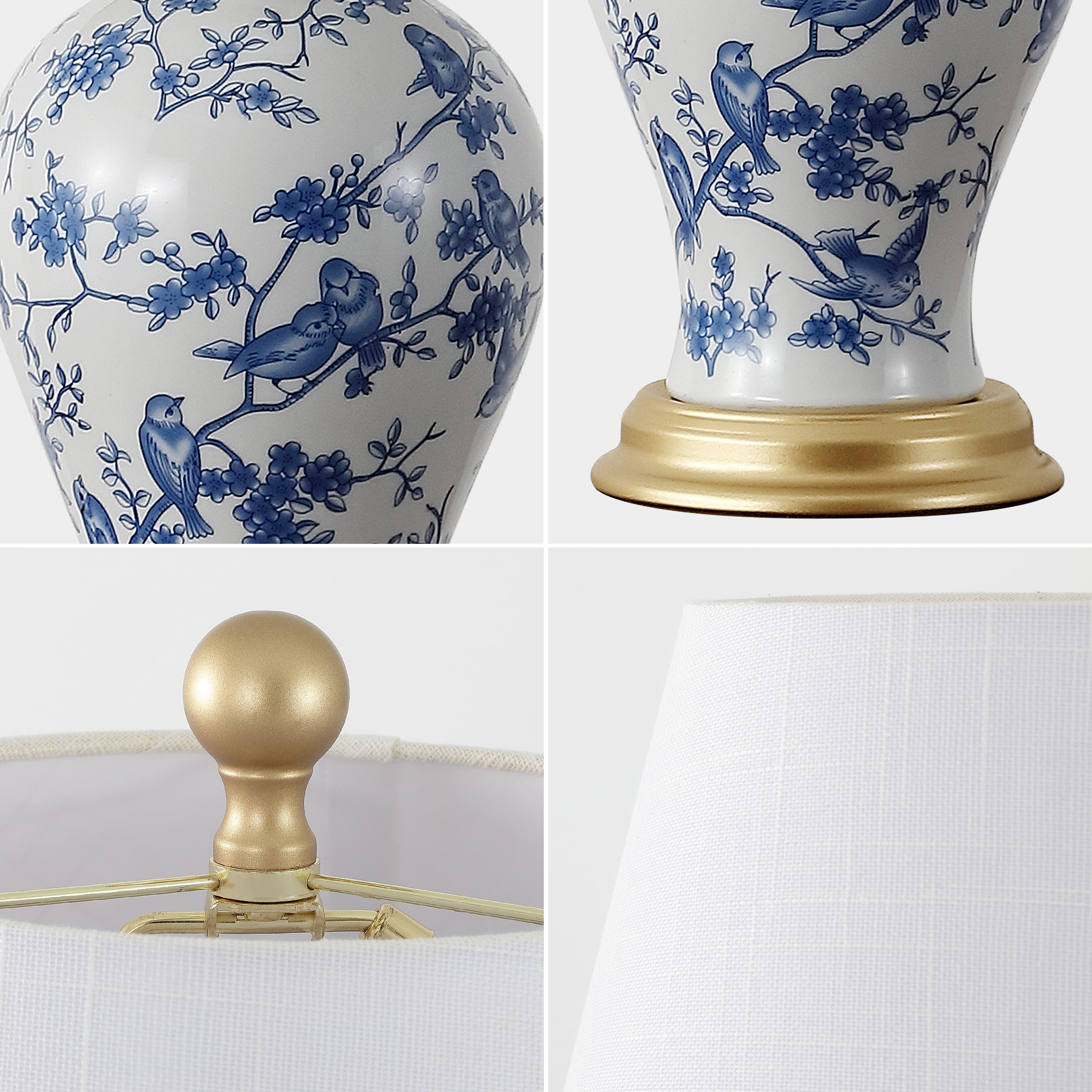 JONATHAN Y Grace 24" French Country Cottage Ceramic/Iron Floral Urn LED Table Lamp, Blue/White, JYL3009B