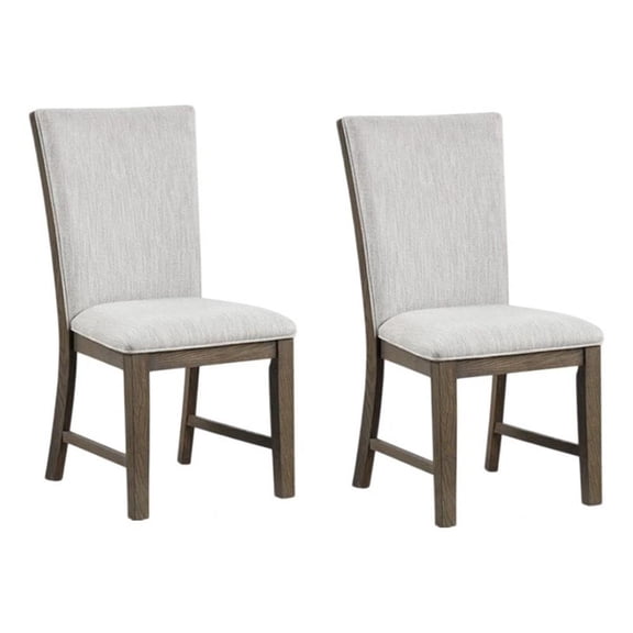 Clema Side Dining Chair Set of 2-Oak Brown Wood-Gray Fabric and Foam