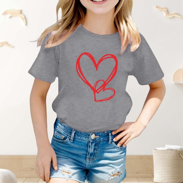 T-shirt Graphique de la Saint-Valentin pour Enfants, Chemise Imprimée Décontractée avec Slogan Amusant, Haut de Mode