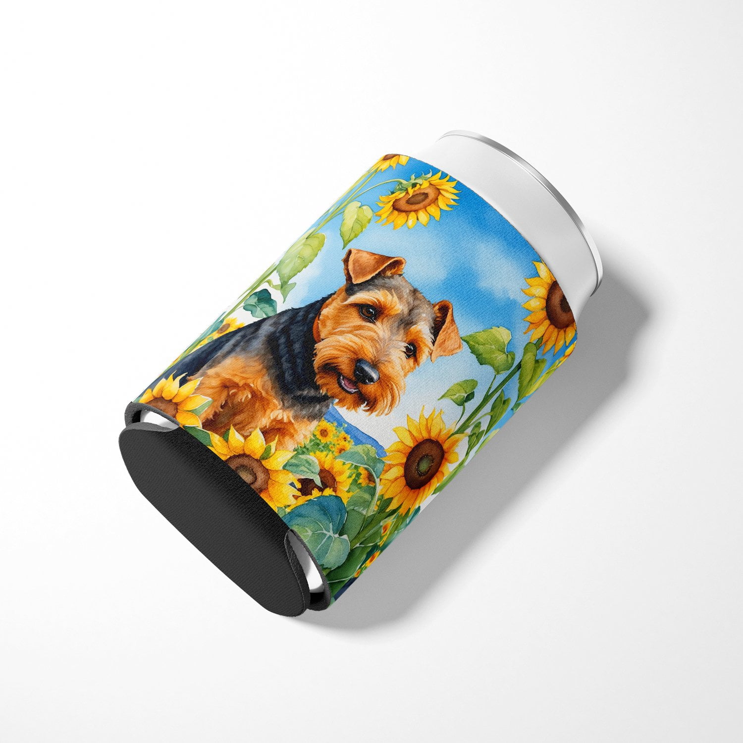 Welsh Terrier in Sunflowers Can or Bottle Hugger 3 in x 5 in