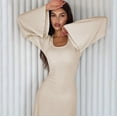 thumbnail image 4 of Women's Scoop Neck Lace Up Ribbed Maxi Dress Knit Flare Sleeve Bodycon Dress Loose Casual Long Dresses, 4 of 8