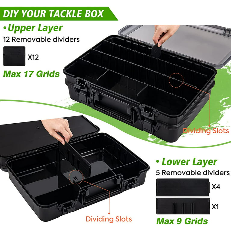 Prociv Large Tackle Box Double Layer Tackle Box Organizer Storage with  Handle Camping Storage Containers Tool Box Black 