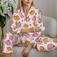 thumbnail image 6 of Fuzoiu Fall 70s Groovy Hippie 1 Print Women's Long-Sleeved Pajama,Lounge Button Down Nightwear,Womens Notch Collar Pajama Set-Medium, 6 of 7
