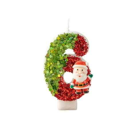 Christmas Happy Birthday Candles for Cake Decorating Supplies Unscented Number Candles Cake Topper Decorations Number 6