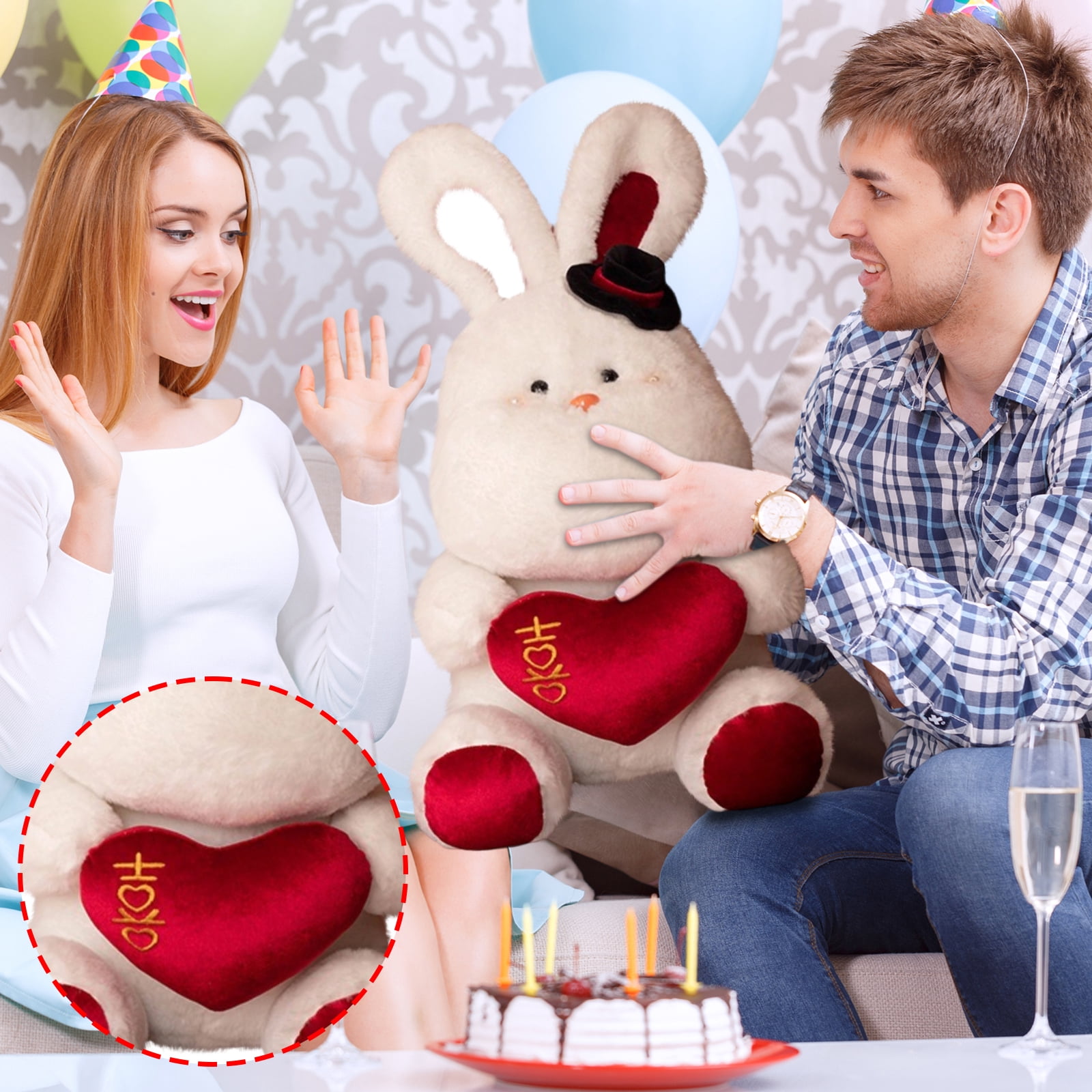 Pair of Wedding Rabbit Plush Toys, 15.7in Stuffed Animal Bunny Couple, Soft Decorative Plushie for Anniversary, Romantic Home Decor Collectible, 2-Piece Set.