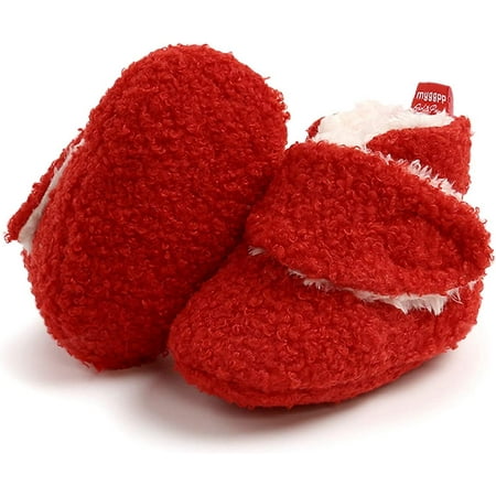 

QWZNDZGR Newborn Infant Baby Boys Girls Fleece Booties Stay On Socks Soft Shoes Non Skid Winter Warm Christmas Slippers