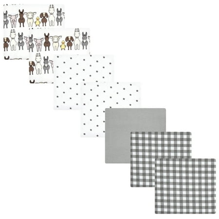 Luvable Friends Hudson Baby Flannel Receiving Blankets 7pk, Farm Pals Gray