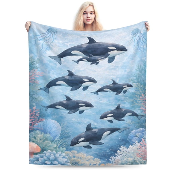 Orca Ocean Family Blanket Marine Wildlife Throw Blanket Sea Animal Soft Cozy Blanket for Couch Bed Kids Room Decor Gift 50x40
