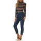 thumbnail image 2 of INSPIRAR CHIC Blusa de Mujer Ajustada de Cuello Alto con Pliegues en la Parte Frontal de Manga Larga Tejido 2XL Rayas Negras, 2 of 6