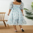thumbnail image 3 of Femmes d'Été Bouffi Manches Robe de Bal Vintage Imprimé Carré Dentelle Princesse Tulle Taille Haute Robe Fluide, 3 of 6