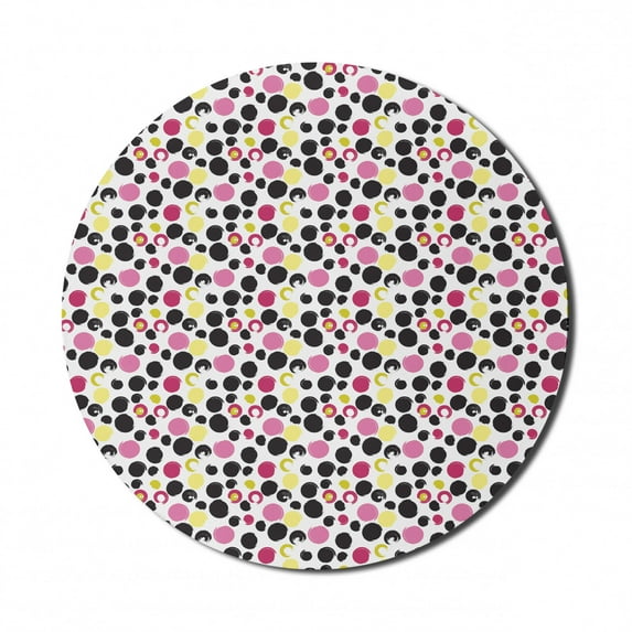 Abstract Mouse Pad for Computers, Pop Art Inspired Sketchy Circles Dots Colorful Modern Motifs Hand Drawn Like, Round Non-Slip Thick Rubber Modern Mousepad, 8" Round, White Multicolor, by Ambesonne