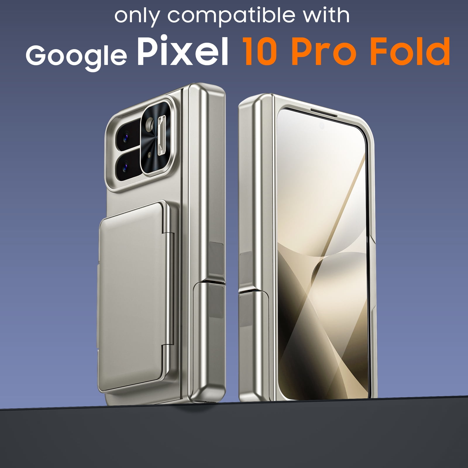 Vizvera for Google Pixel 10 Pro Fold Case with Card Holder [RFID Blocking] Camera Cover,Hinge Protection,Built-in Hidden Kickstand,Screen Protector,Slim Shockproof Phone Case-Titanium