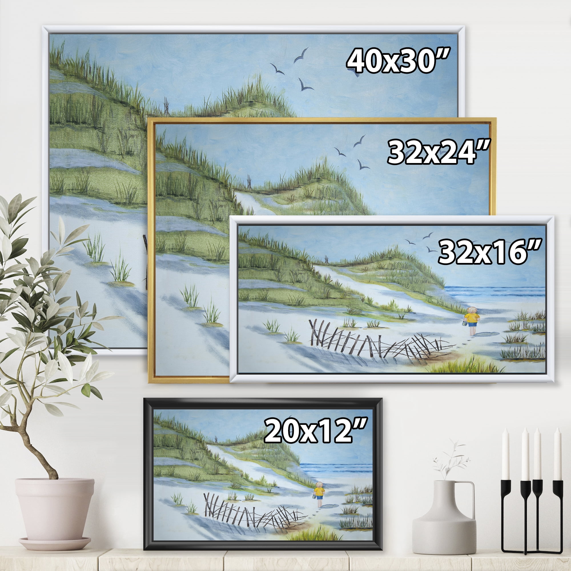 Designart 'Child Walking to The Beach' Nautical & Coastal Framed Canvas Wall Art Print