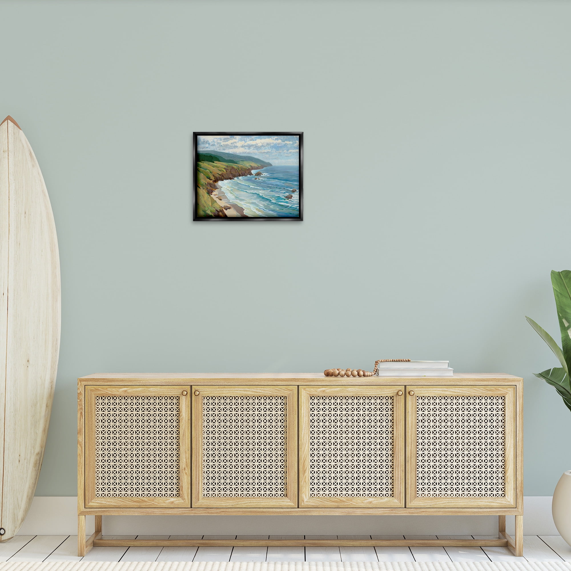 Stupell Industries Overlooking Beach Cliffs Landscape Painting Black Floater Framed Canvas Art Print Wall Art, 21 x 17