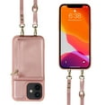 thumbnail image 3 of Feishell for iPhone 12/iPhone 12 Pro Crossbody Wallet Phone Case with Hand Strap & Shoulder Strap,Premium PU Leather RFID Blocking Card Slots Zipper Pocket Back Purse Kickstand Phone Case,Rosegold, 3 of 12