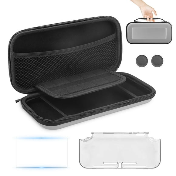 Dsseng 7-in-1 Carrying Case Fit for Switch Lite Accessories Kit with Protective Travel Bag Screen Protector Clear Cover Case Thumb Caps