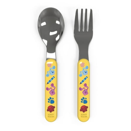 Zak Designs Blues Clues and You 2-piece Fork and Spoon Flatware Set, Blue, Green Puppy and Friends