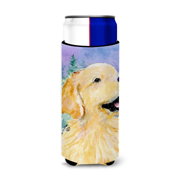 Caroline'S Treasures Ss8904Muk Golden Retriever Ultra Hugger para latas delgadas, funda para enfriador de latas, funda para bebidas lavable a máquina, aislante plegable, soporte aislado para bebidas