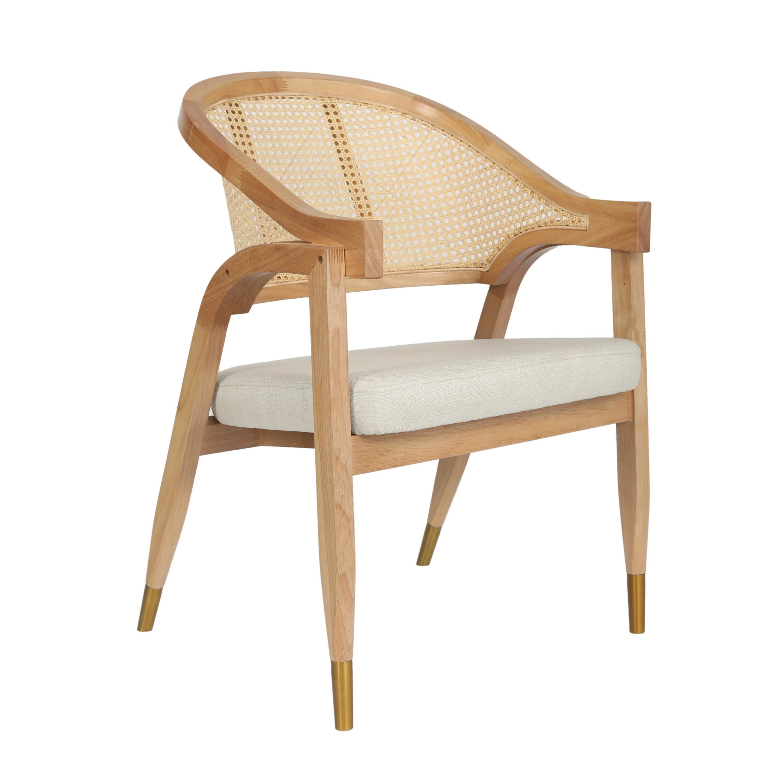 Merrick Lane Cane Rattan Padded Accent or Dining Chair with Gold Accented Legs in Natural