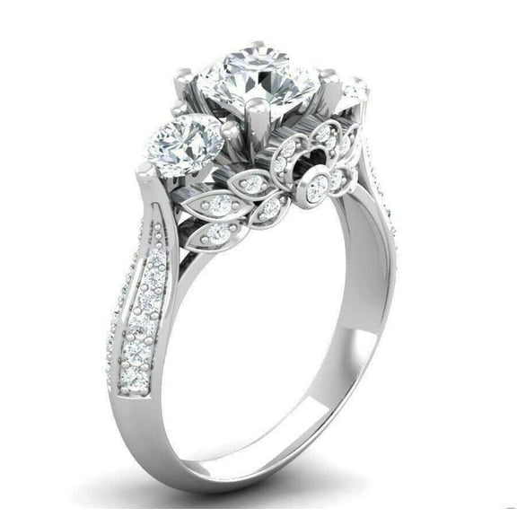 HeartsAndYou 5ct Round Cut Moissanite Floral Cocktail Engagement Ring for Women 18k White Gold over Silver