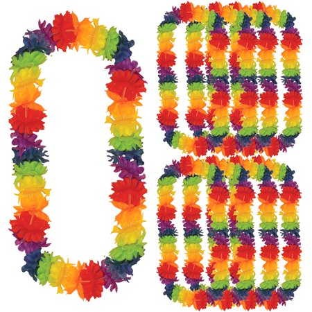 Tropical Sun Rainbow Summer Luau Dance Party Fabric Lei, Neon, 21", 25 Pack