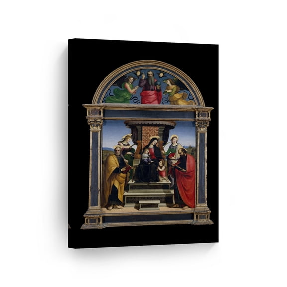 Smile Art Design Madonna and Child Enthroned with Saints by Raphael Art Canvas Print Famous Fine Art Oil Painting Canvas Wall Art Renaissance Art Home Decor - Made in the USA 40x30