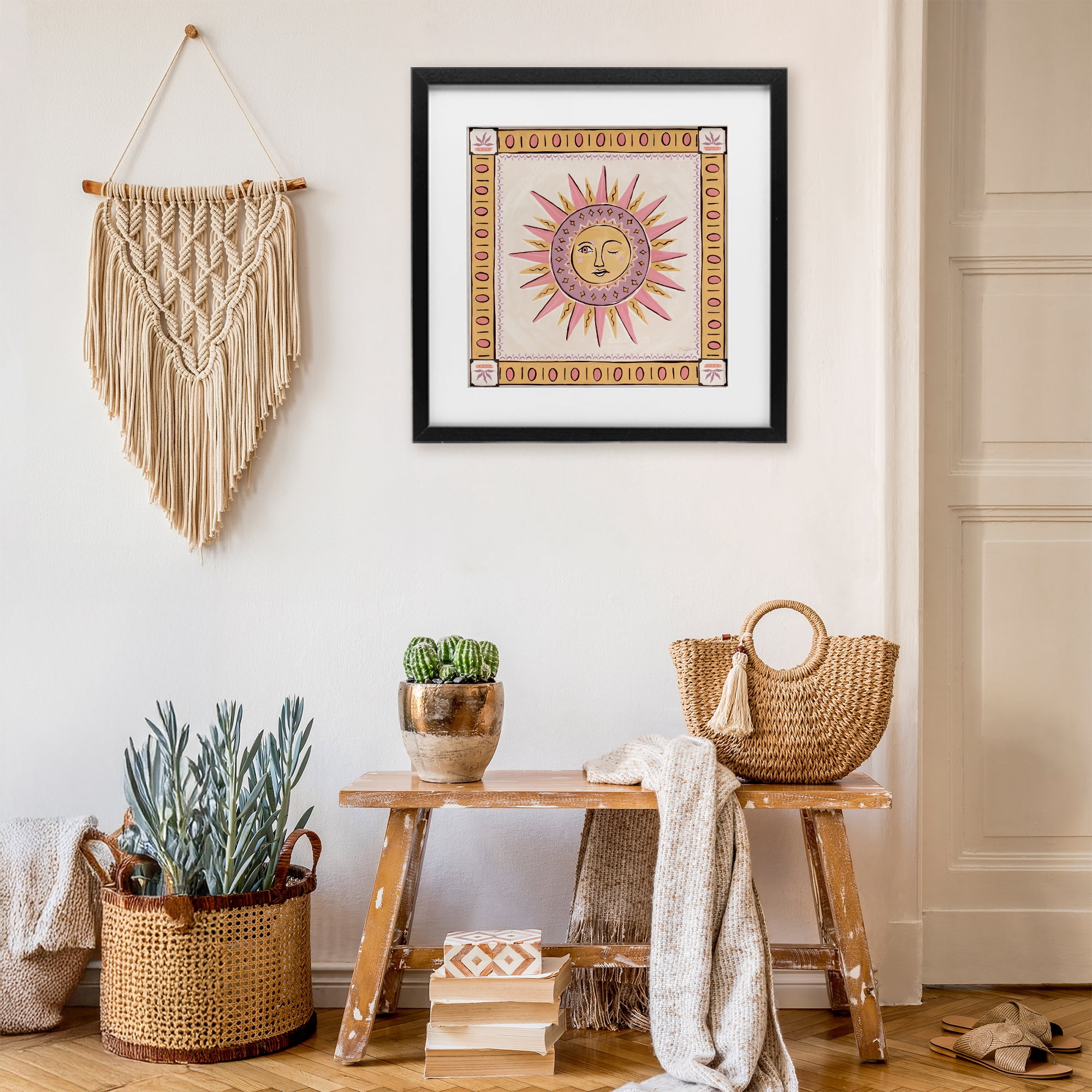 Stupell Industries Pastel Winking Sun with Border Black Framed Print Under Glass, design by Two If By Sea Studios
