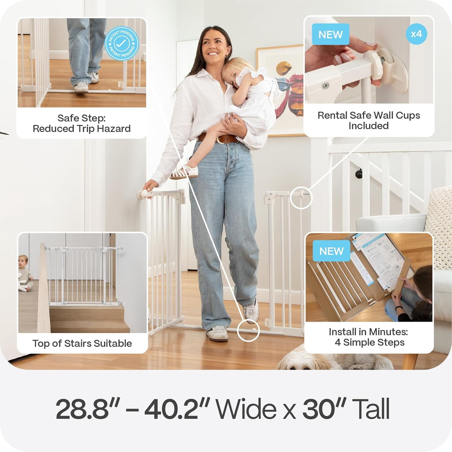 Perma Child Safety 28.8-40.1" Safe Step Baby Gate with Rental Safe Wall Protectors