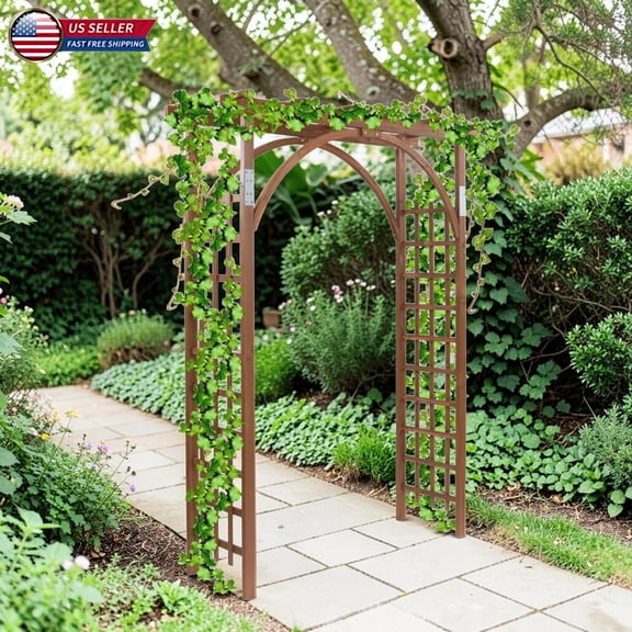 Hassch 7Ft Wooden Garden Arch Trellis, Outdoor Fir Wood Archway for Wedding Ceremony Decoration Pergola Plant Climbing Rose Vines Lawn Courtyard Patio, Dark Brown