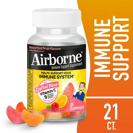 Airborne 750mg Vitamin C Immune Support Gummies, Multivitamin Supplement, Assorted Fruit Flavor, 21 ct