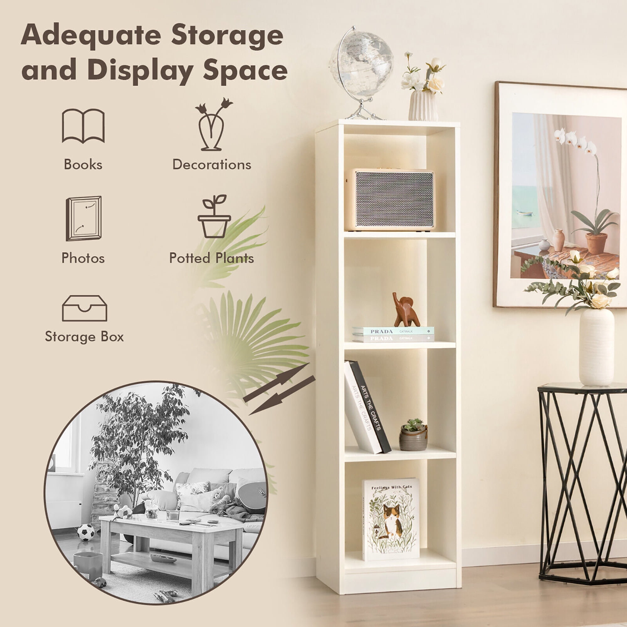 Gymax 5-Tier Bookshelf Corner Bookcase Storage Display Organizer w/ 4 Cubes