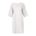 thumbnail image 4 of Summer Dresses for Women 2024 Summer Retro Solid Color Cotton Linen V-Neck Half Sleeve Dress Light Breathable Dress Dresses for Women 2024 Dresses for Women 2024 Casual Spring White Cotton Linen L, 4 of 5