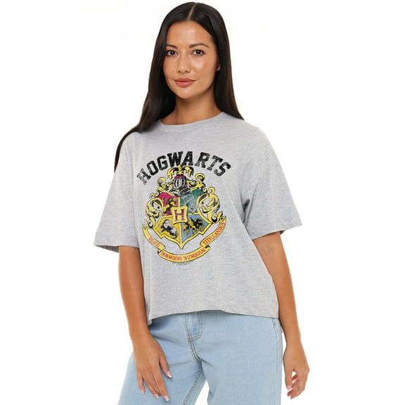 Harry Potter Hogwarts Crest Women's Boxy Cropped T-Shirt Casual Graphic Tee