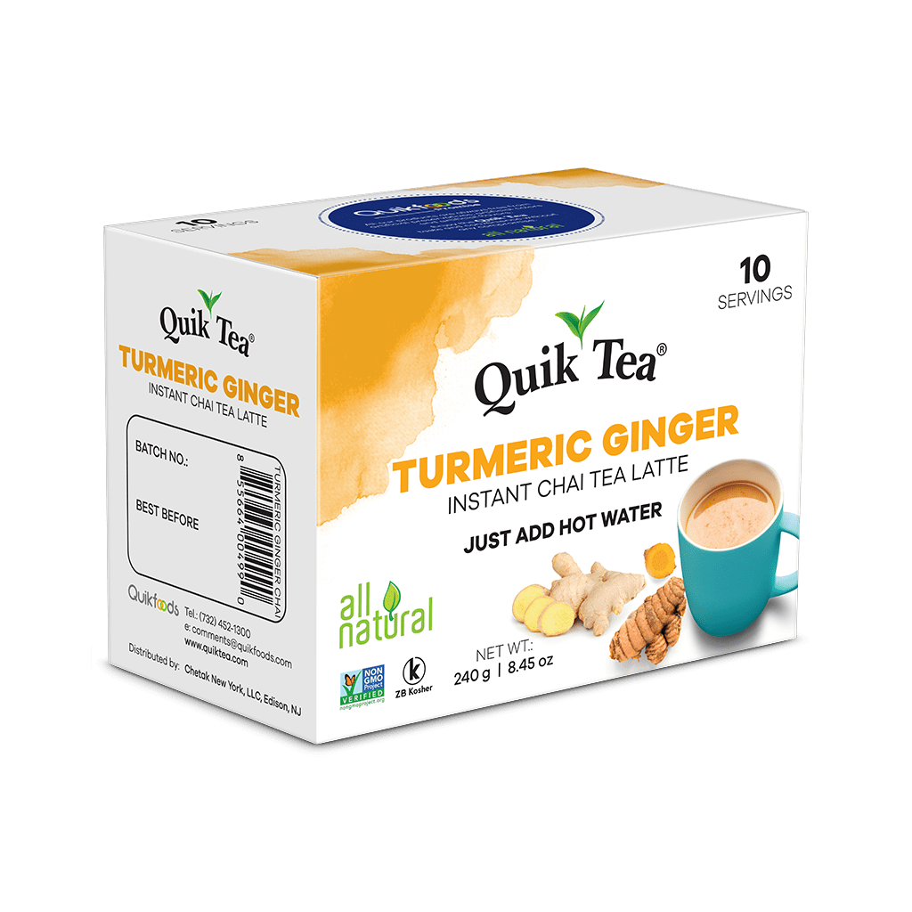 QuikTea Turmeric Ginger Chai Tea Latte – 40 Count, Bold Turmeric Ginger Flavor, Naturally Caffeine-Light, No Preservatives – Just Add Hot Water