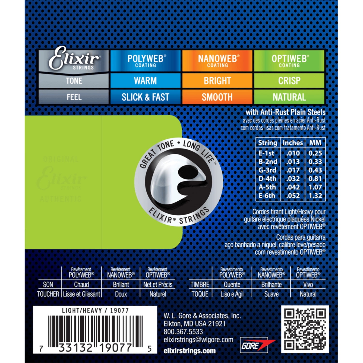 Elixir 19077 Electric Steel Optiweb Light 10-52 Electric Guitar Strings
