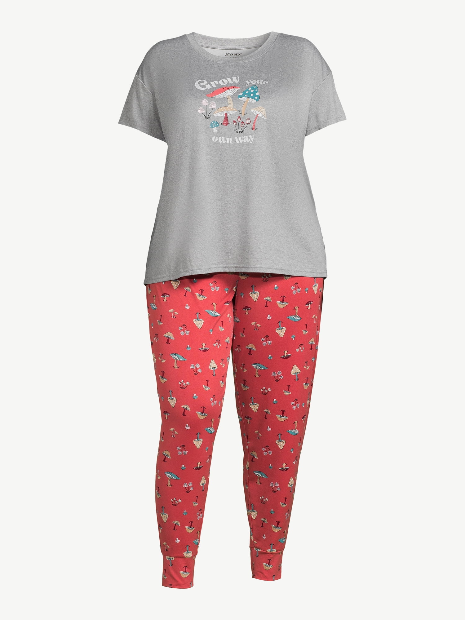 Joyspun Women’s Short Sleeve T-Shirt and Joggers Pajama Set, 2-Piece, Sizes S to 3X