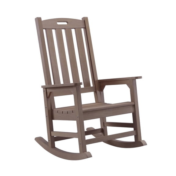 Kaleemen Oversized Outdoor Rocking Chair,Easy to Assemble High Density Polyethylene Patio Rocking Chair, Brown