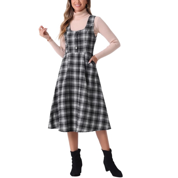 Vestido vintage de cuadros sin mangas de cintura alta A-Line midi de INSPIRE CHIC