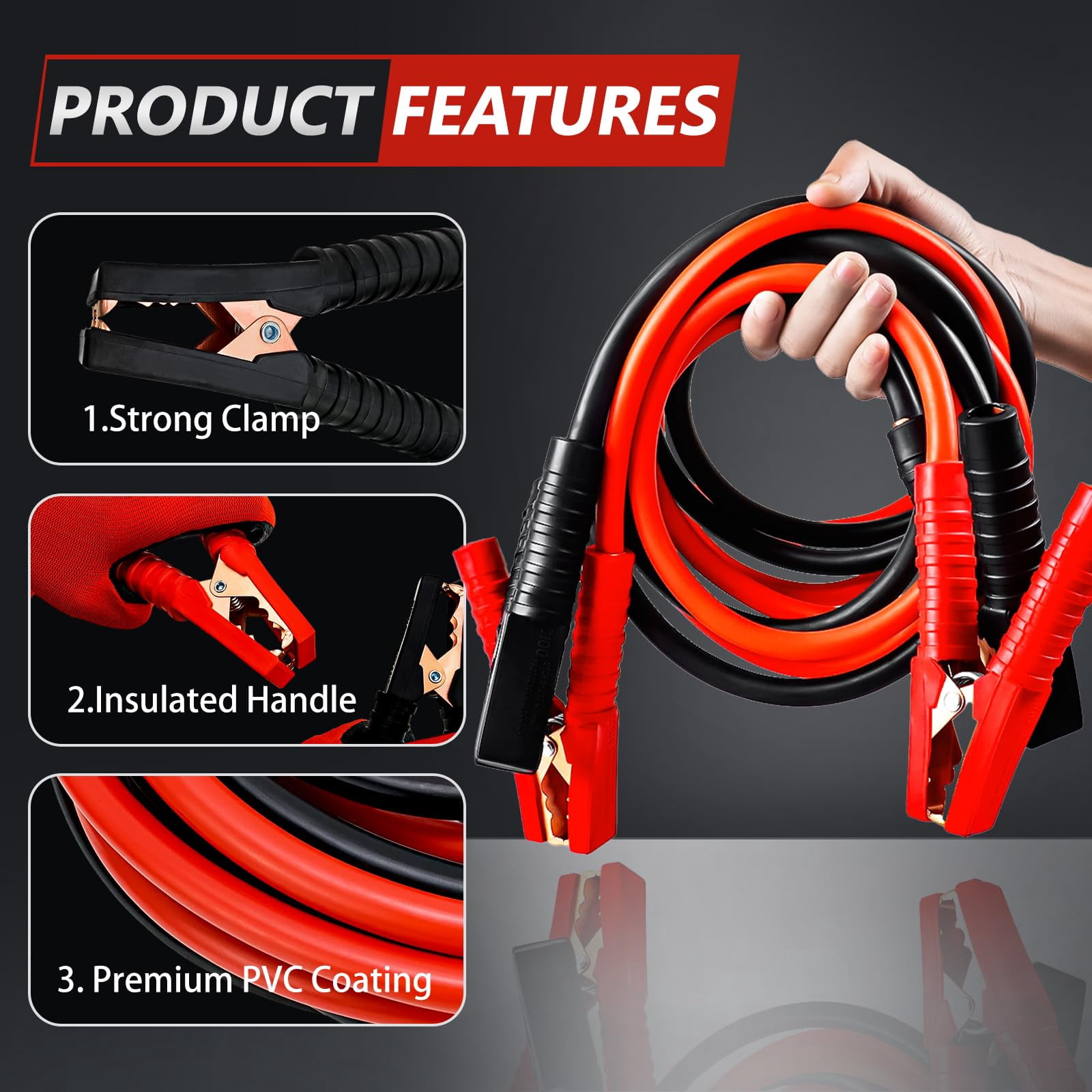 Heavy Duty Jumper Cables, 2 Gauge 13 Feet 800 Amp Automotive Booster Cables for Car Battery, for Car, SUV and Trucks Battery